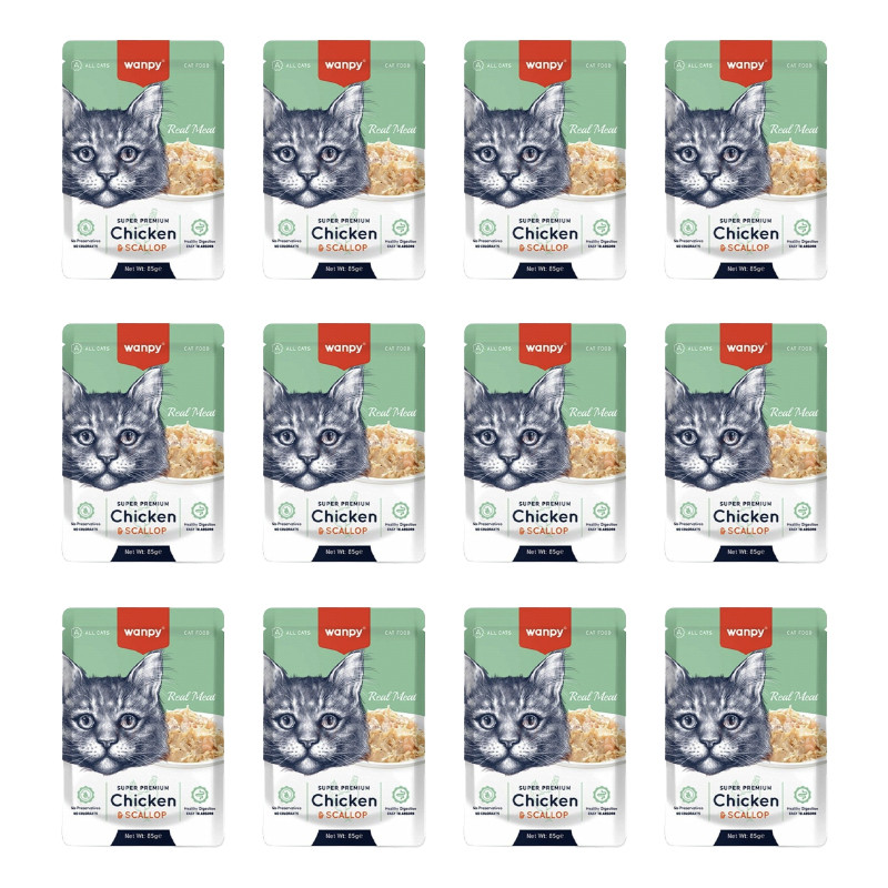 پوچ گربه بالغ ونپی مدل Europe Series طعم مرغ و گوش ماهی بسته 12 عددی